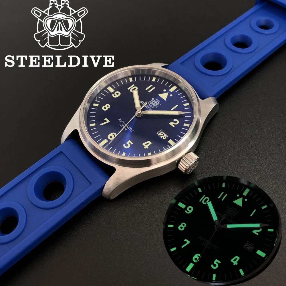 

Мужские наручные часы-пилот STEELDIVE SD1940, 39 мм, синий циферблат, сапфировый цвет, модель NH35, автоматические мужские наручные часы для дайвинга 20 ...