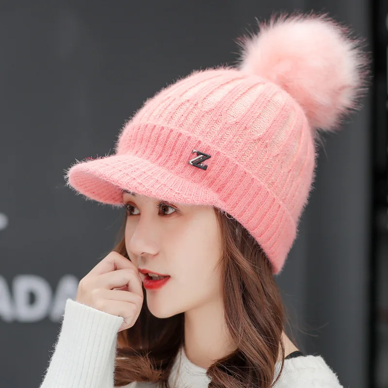 

2021 Winter Knitted Beanies Hats For Women Thick Warm Female Knit Letter Z Plus Velvet Caps Outdoor Riding Ski Windproof Hats