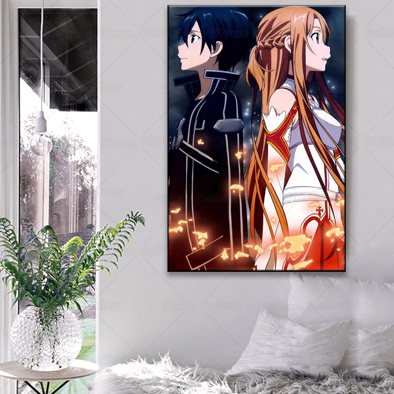 Картина на холсте видео игра искусство меча онлайн Kirito Asuna постер японское аниме