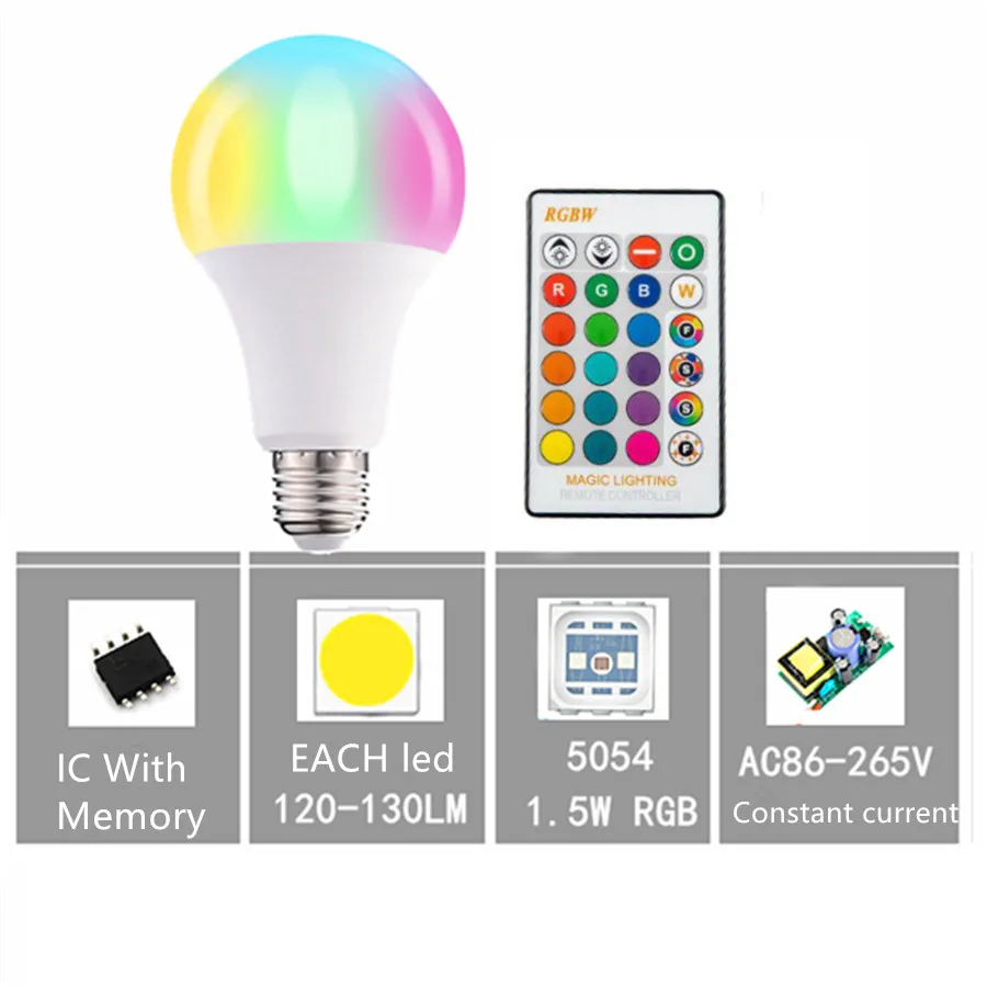 RGBW светодиодный светильник лампы E27 B22 E14 GU10 RGB 5 Вт 10 15 85 265 в ИК пульт