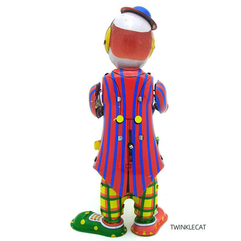 Clown Drumming Rabbit Tin Toy 21cm Childhood Clockwork Winder Vintage Handmade Collection Home Action Figure Metal Wind Up Toys | Игрушки и