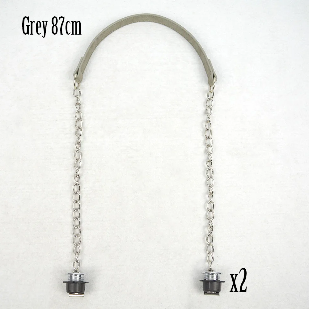 grey Новинка, Tanqu, 1 пара, нубук, плоская, серебряная, длинная, толстая, с одной цепочкой, с пряжкой, серебряные винты для Obag, O сумка, ручки для женской сумки - Color: grey
