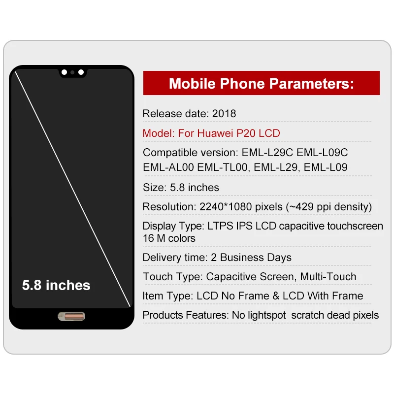 Pantalla LCD de 5,8 pulgadas para Huawei P20, piezas de repuesto de digitalizador, EML-L22, EML-TL00, EML-L09-1