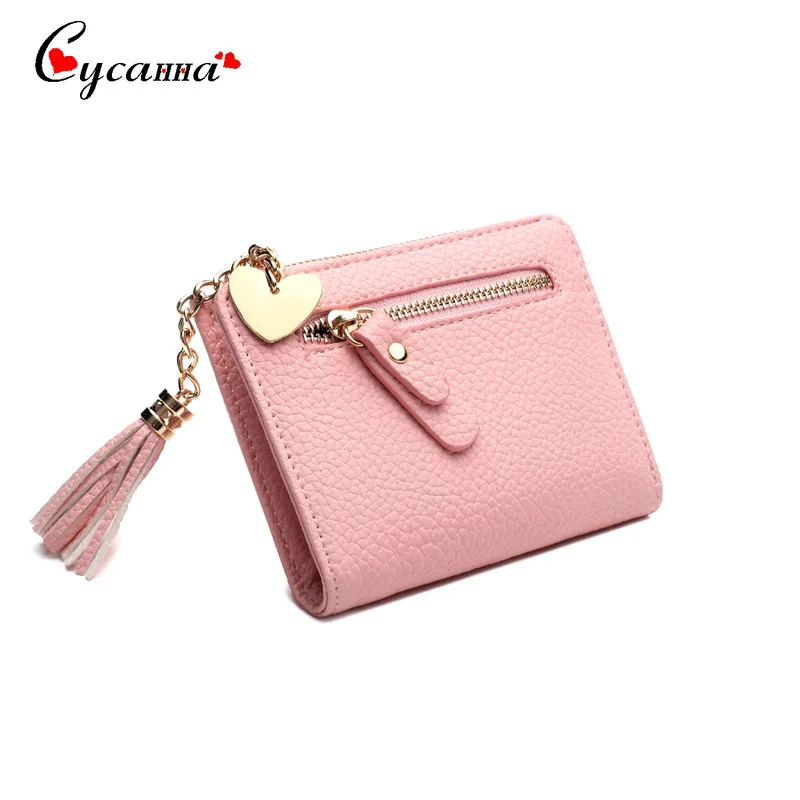 Женский новый короткий однотонный кошелек с кисточкой мини для монет держатель