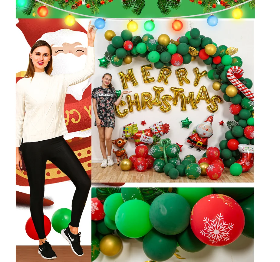 

203pcs Christmas Balloon Decor Christmas Scene Layout Aluminum Film Latex with Balloon Party Decor Home Christmas Party Decor