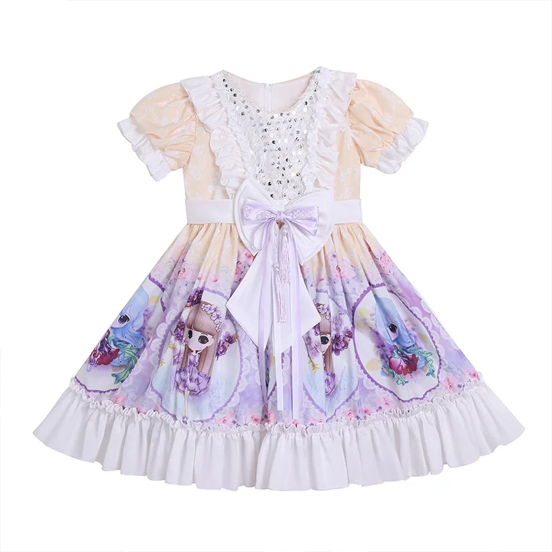 

Fashion summer girl Lolita chiffon little girl lolita western fluffy print dress Elegant dress for girl Girl bridesmaid dress