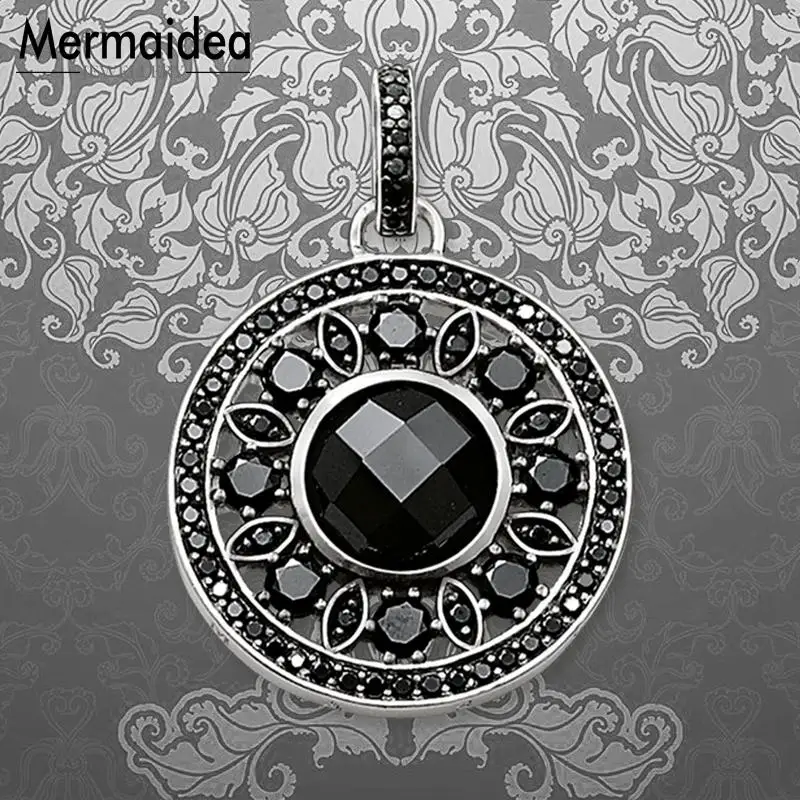 Подвеска с черным хрустальным цветочным орнаментом Модная бижутерия