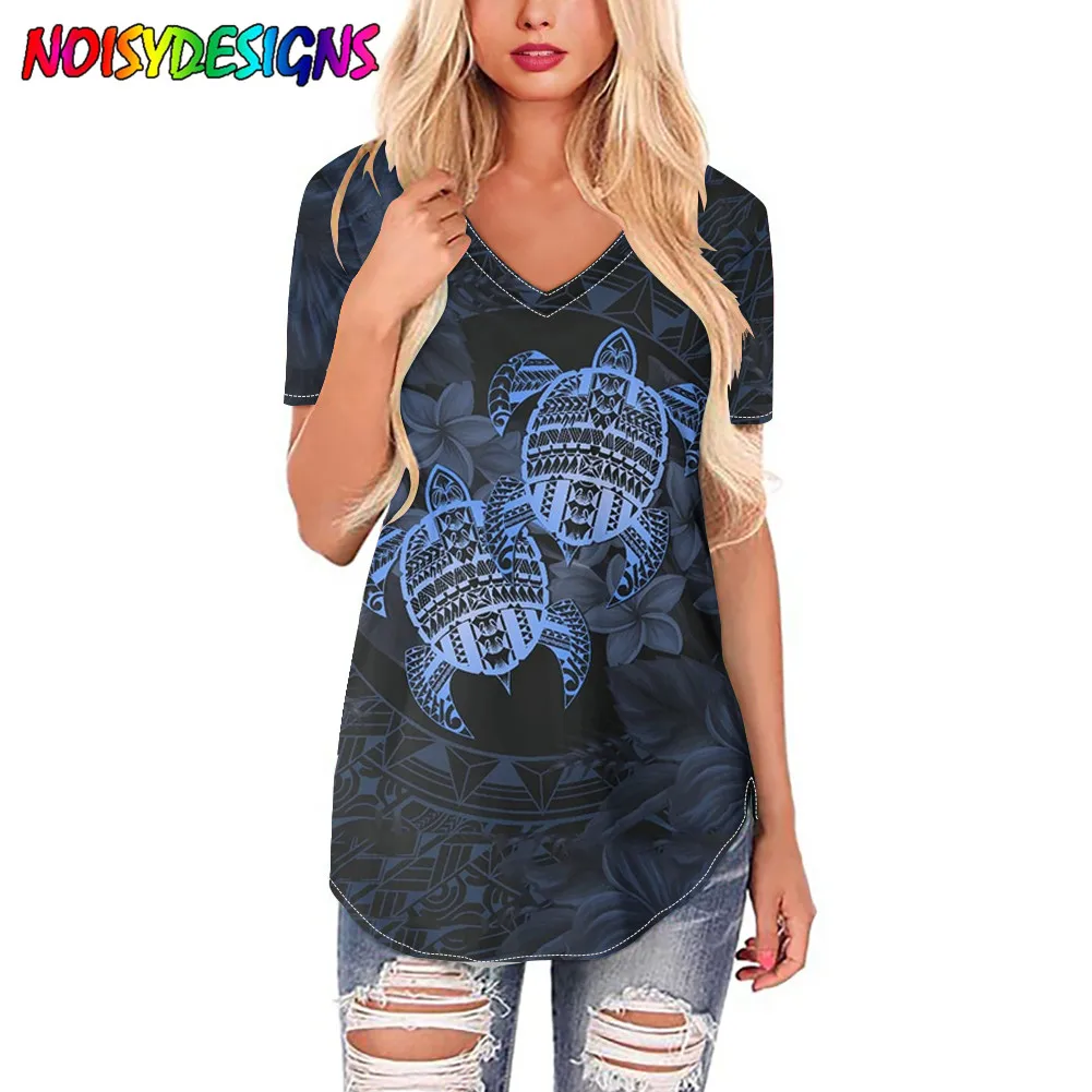 

NOISYDESIGNS Fashion Women T Shirt Girl Polynesian Tribal Hibiscus Turtle Print Tops Tee Female Short Sleeve Tshirt Tee Shirts