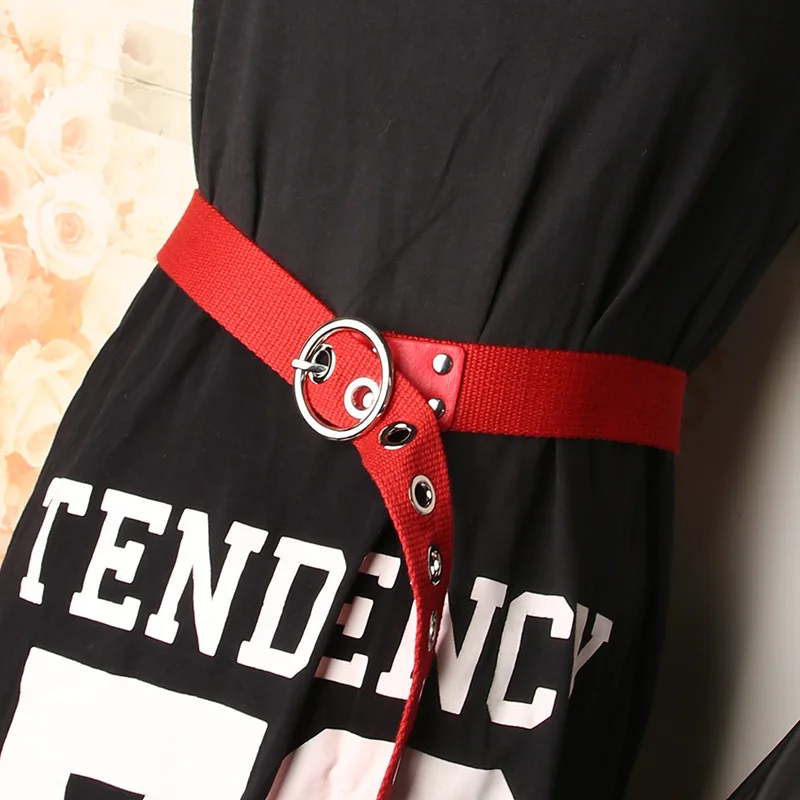 

The latest style ladies casual canvas belt Luxury design Round Metal Pin Buckle Circle Belts high quality Jeans Waistband
