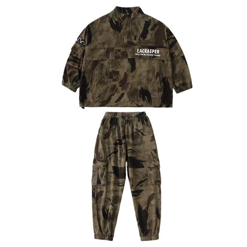 

Kid Cool Camouflage High Neck Sweatshirt Tops Running Casual Hip Hop Pants Clothing for Girl Boy Jazz Dance Costume Clothes Wear