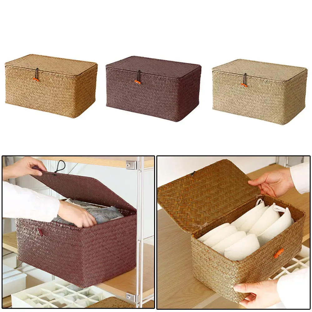 WovenL корзина для хранения с крышкой ротанговая коробка мелочей плетеная