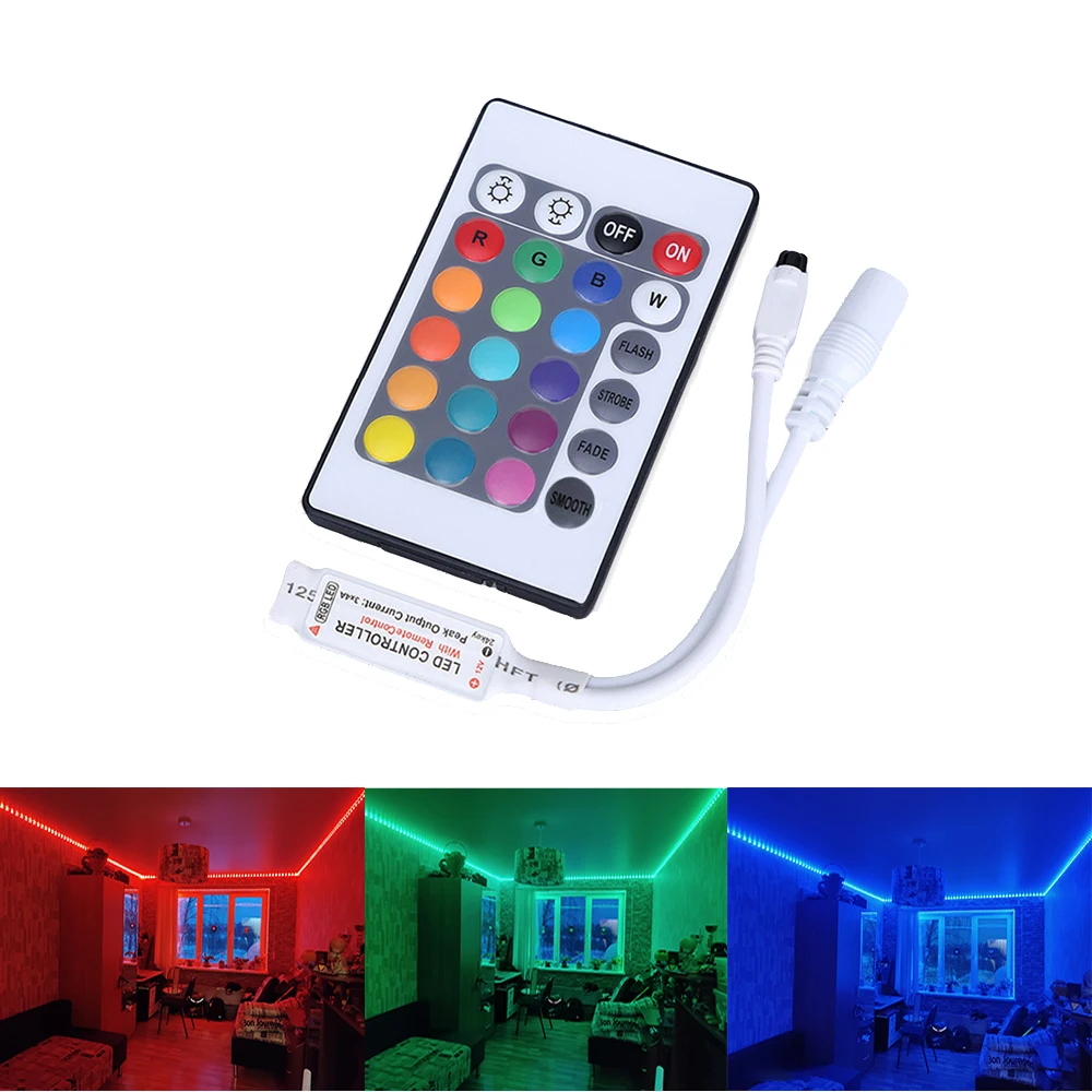 

DC12V RGB Led Strip Mini 24keys IR Remote Controller with Mini Receiver Controller for 2835 5050 RGB Led Strip light Dimmer