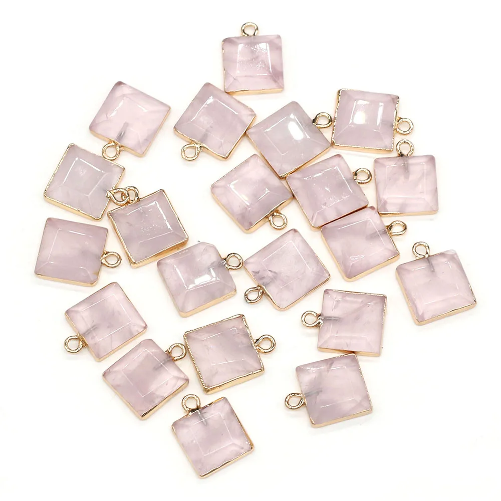 

New 5PCS Natural Rose Quarts Pendants Charms Stone Square Shape Pendants DIY for Necklace or Jewelry Making Size 12x16mm