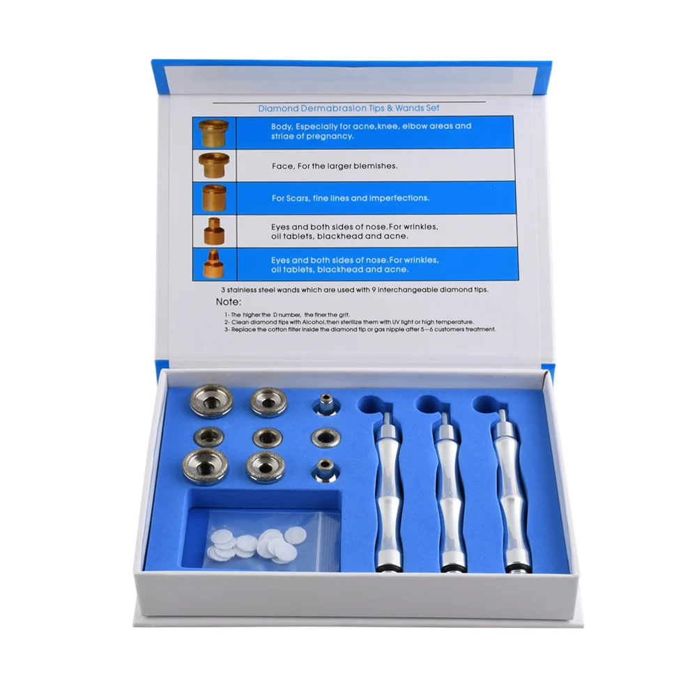 

NEWDERMO Microdermabrasion 9 tips and 3 wands Set for Diamond Dermabrasion Machine Skin Rejuvenation Exfoliation Tools