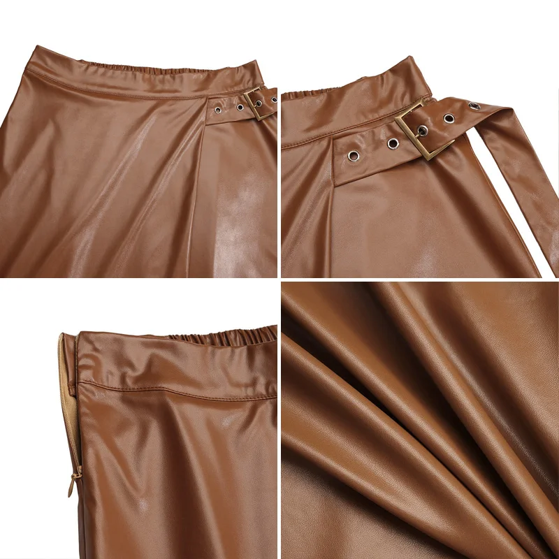 

Stylish PU Leather Skirts Women's High Elastic Sundress ZANZEA 2021 Spring Zipper Maxi Vestidos Female Solid Robe Faldas Saia