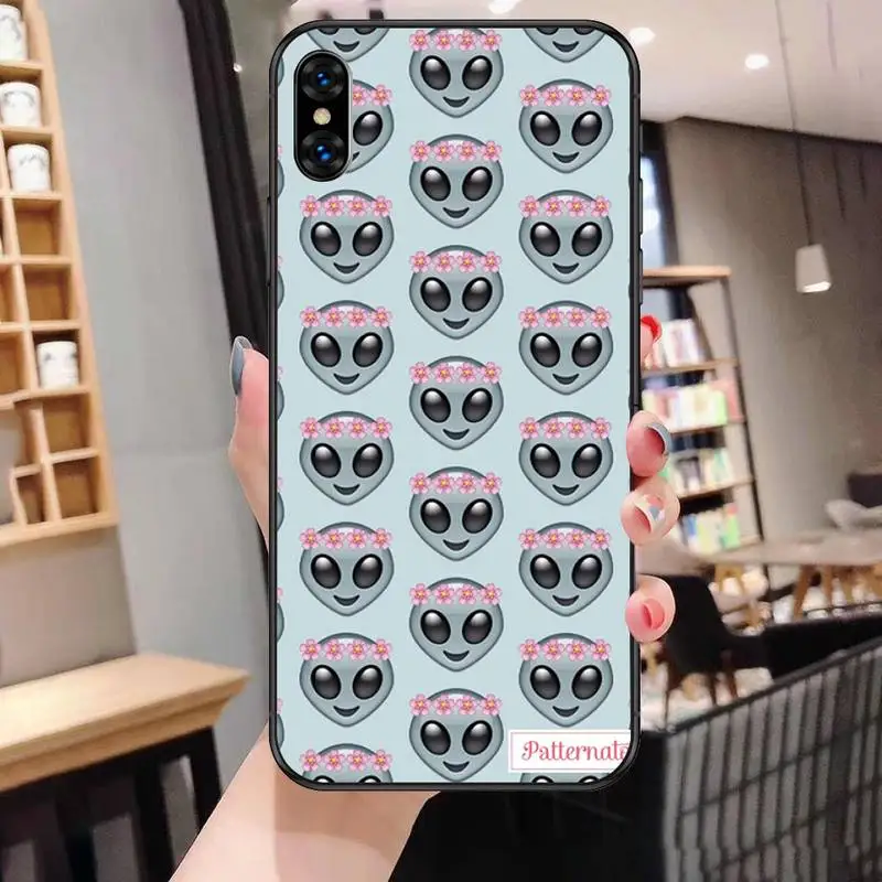 

MaiYaCa Aesthetics Cute Cartoon alien Phone Case For Black-Iphone 5s 6 6s 7 8 11 12 X Xs Xr Pro Plus Max Mini Fundas Cover