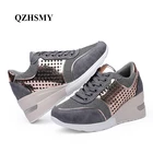 Кроссовки женские на платформе, дышащие, Вулканизированная подошва, Повседневная прогулочная спортивная обувь для бега, черные, на танкетке, с блестками, на плоской подошве