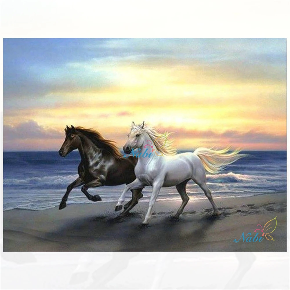 

Snow Two Horse Printed Water-Soluble Canvas 11CT Cross-Stitch DIY Embroidery Complete Kit DMC Threads Craft Different