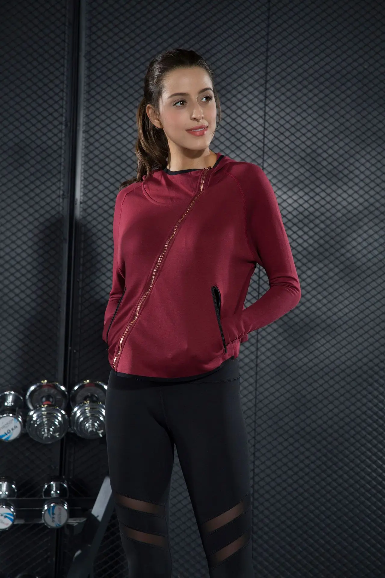 Высококачественная Женская куртка для бега фитнеса йоги тренировок на молнии