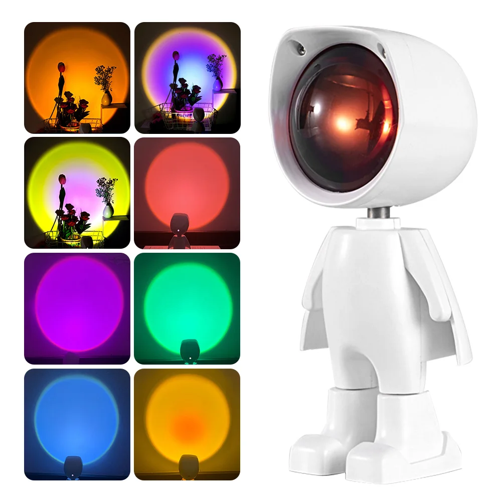 

USB 360Â° Rotation Robot LED Dimming Projection Night Light Rainbow Sunset Atmosphere Family Party Lamp Room Bedroom Studio Decor