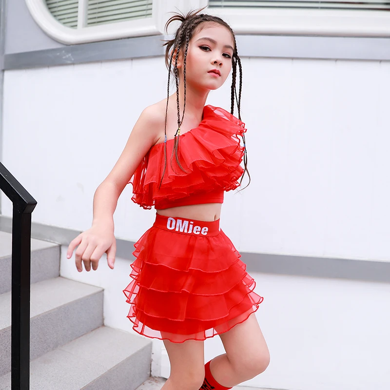 Джазовые костюмы для девочек сценический наряд в стиле хип-хоп детская красная