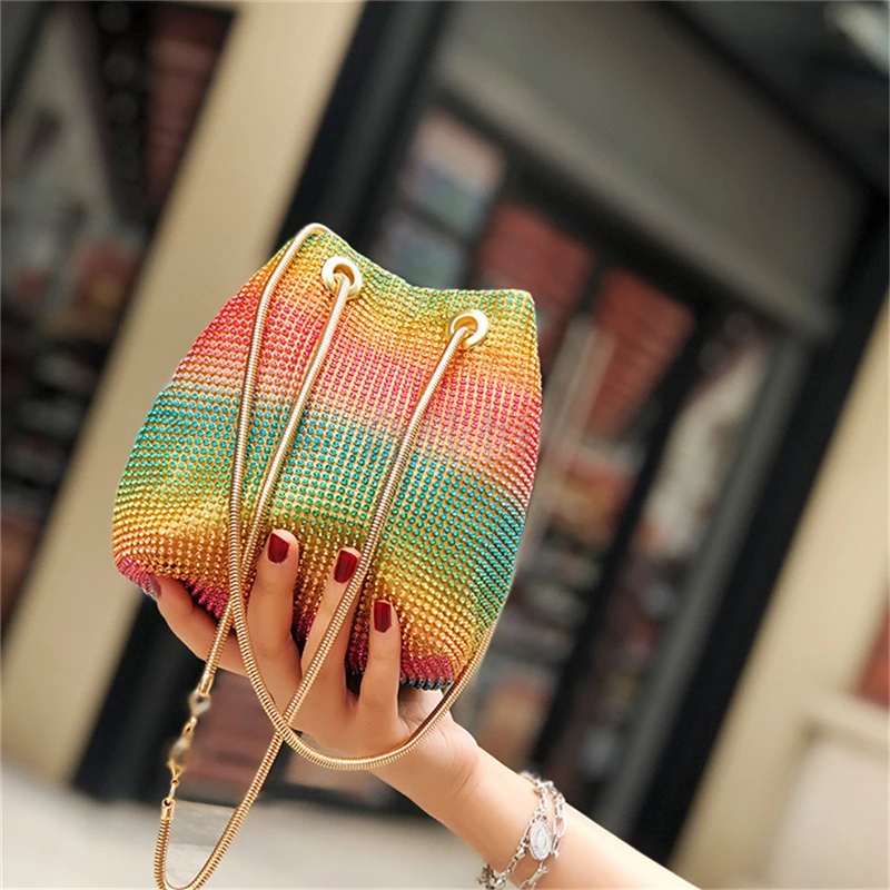

Luxy Moon Crystal Bucket Bag For Women Multicolor Rhinestone Beaded Ladies Handbag New 2021 Luxury Shoulder Bag ZD1570