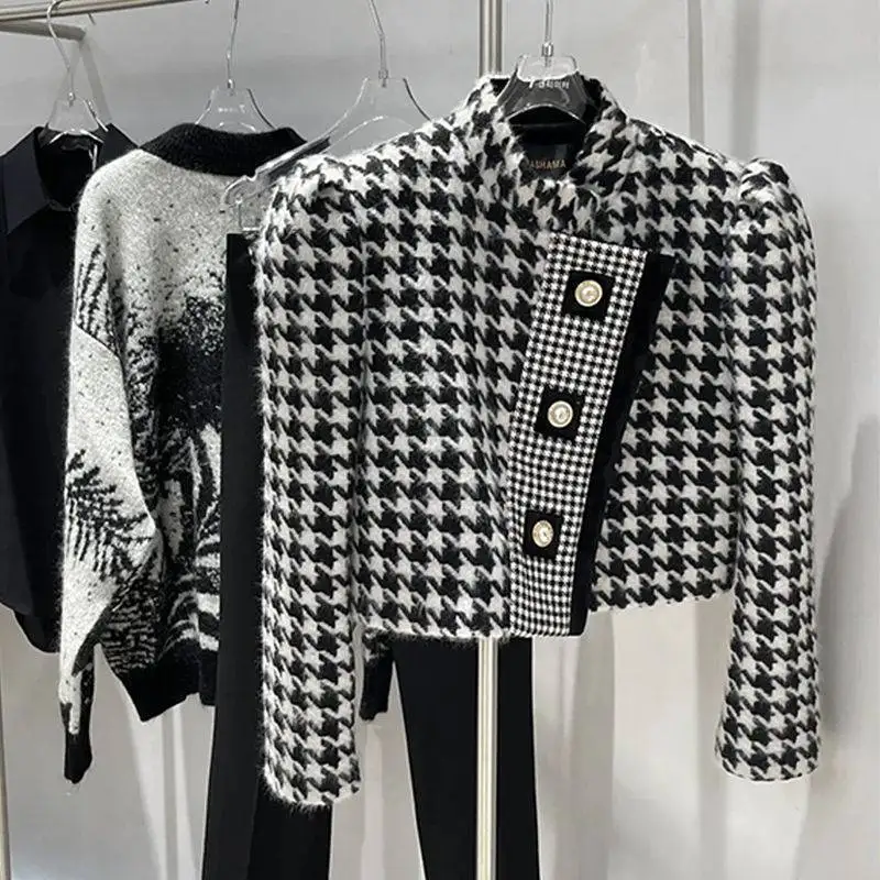 

Женская твидовая короткая куртка, элегантная шерстяная куртка люксового бренда, модель сезона осень-зима 2022