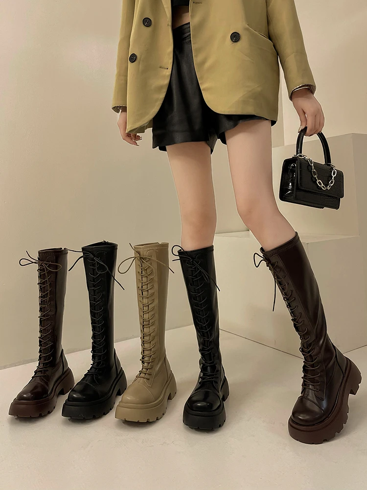 

Сапоги женские до середины икры, роскошная дизайнерская привлекательная зимняя обувь на высоком каблуке, с круглым носком