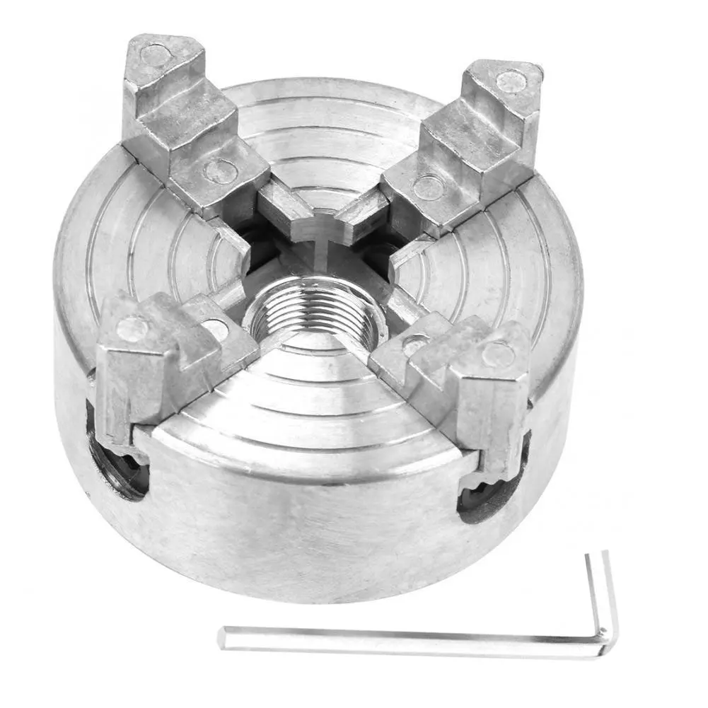 

2021 new 4 Jaw Lathe Chuck Wood Turning Clamp Z011A Zinc Alloy Silver Milling Drilling Tool Threaded Back for Mini Metal Lathe