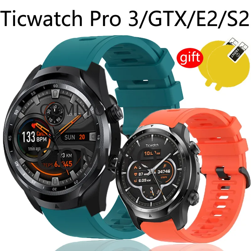 

3in1 Wrist Band For Ticwatch Pro 2020 4G/LTE Strap For Ticwatch Pro 3 GPS/GTX/E2/S2 band Silicone Bracelet Belt Smart Watch film