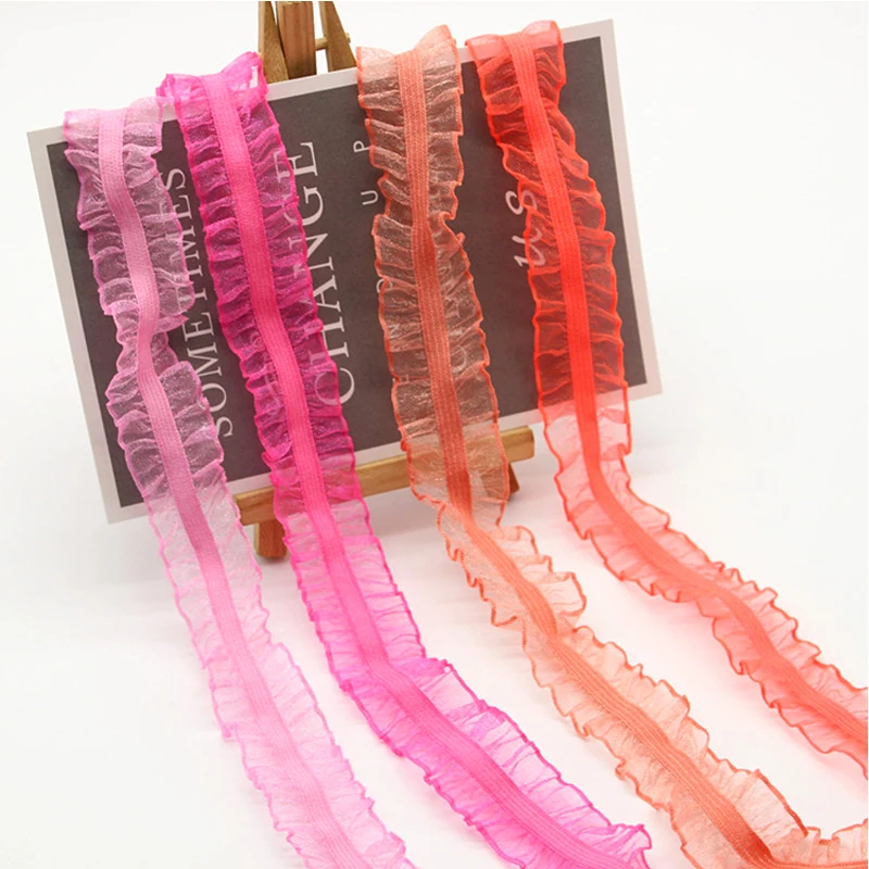 

1Yard Pleated Elastic Lace Ribbon Sewing Accessories 2.5cm Lace Trim Craft Elastic Guipure Lace Fabric For Dresses dentelle LW15