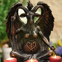 satanic idol baphomet sculpture zen meditation magic ornaments statue religious crafts goat resin home wing decoration j0f4