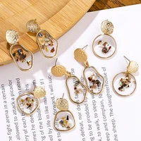 aensoa golden alloy irregular drop earrings for women curved surface metalshell geometric transparent earrings fashion jewelry