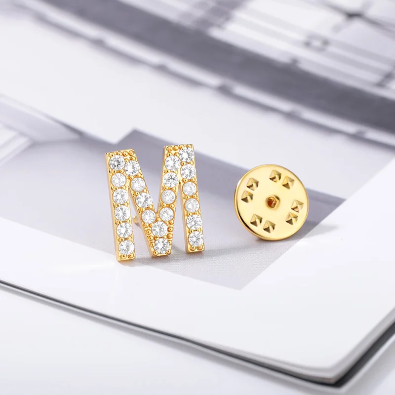 Cute Initial Letter Pin Brooches For Women Friends Gold Zircon Rhinestones Badges Elegant Brooch Jewelry New Year Gift BFF 2021 | Украшения