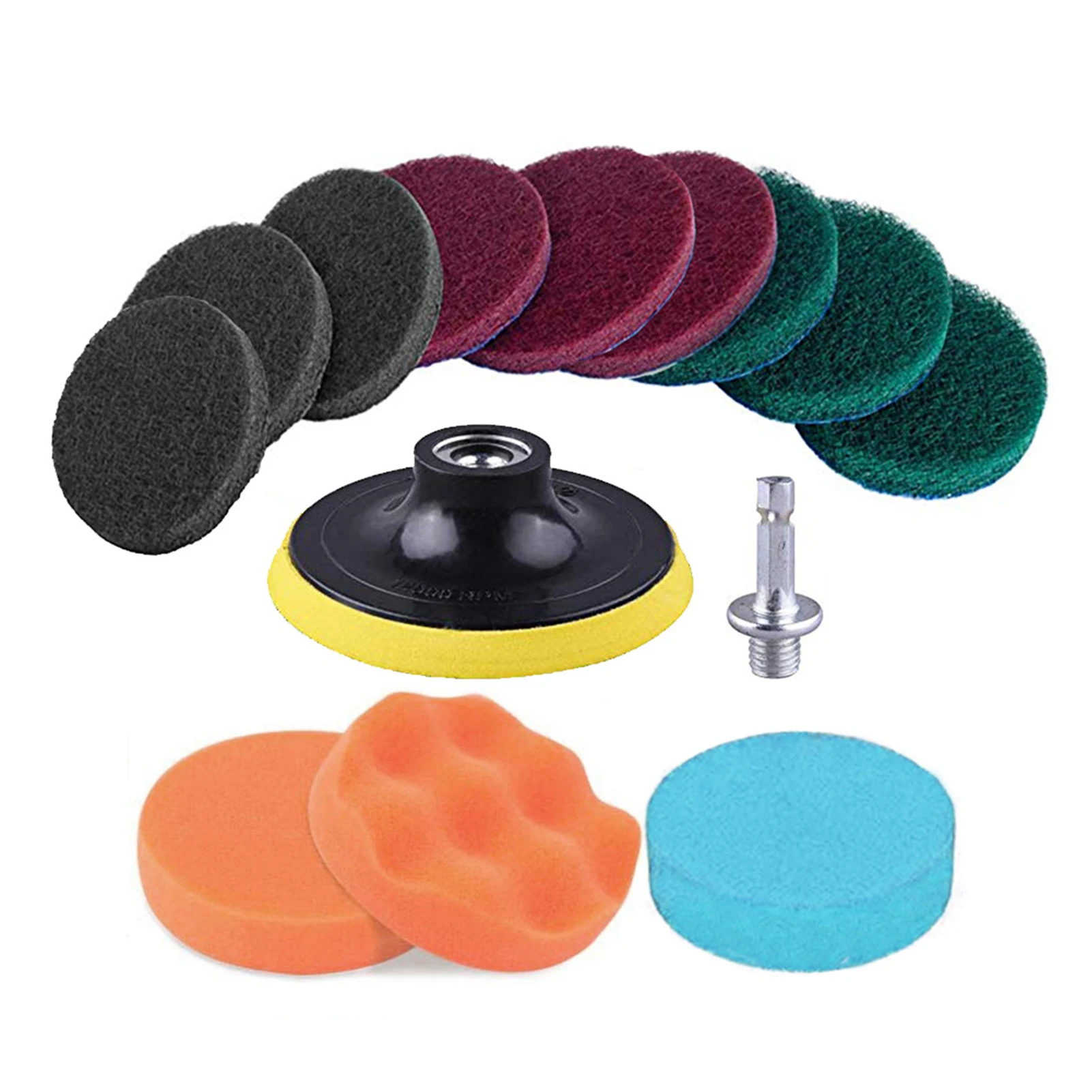 

13 PCS Drill Scrub Pad Attachments Set Includes Scouring Pads Sponges Self-Adhesive Disc Power Scrubber Cleaning Pad Versatile