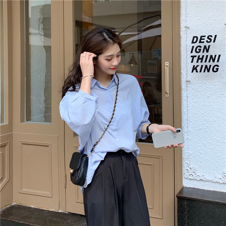 

White Tops for Women Fashion Casual Loose Long Sleeve Shirts Womens Clothing Spring Autumn New Korean Small Fresh Blouse Hipster