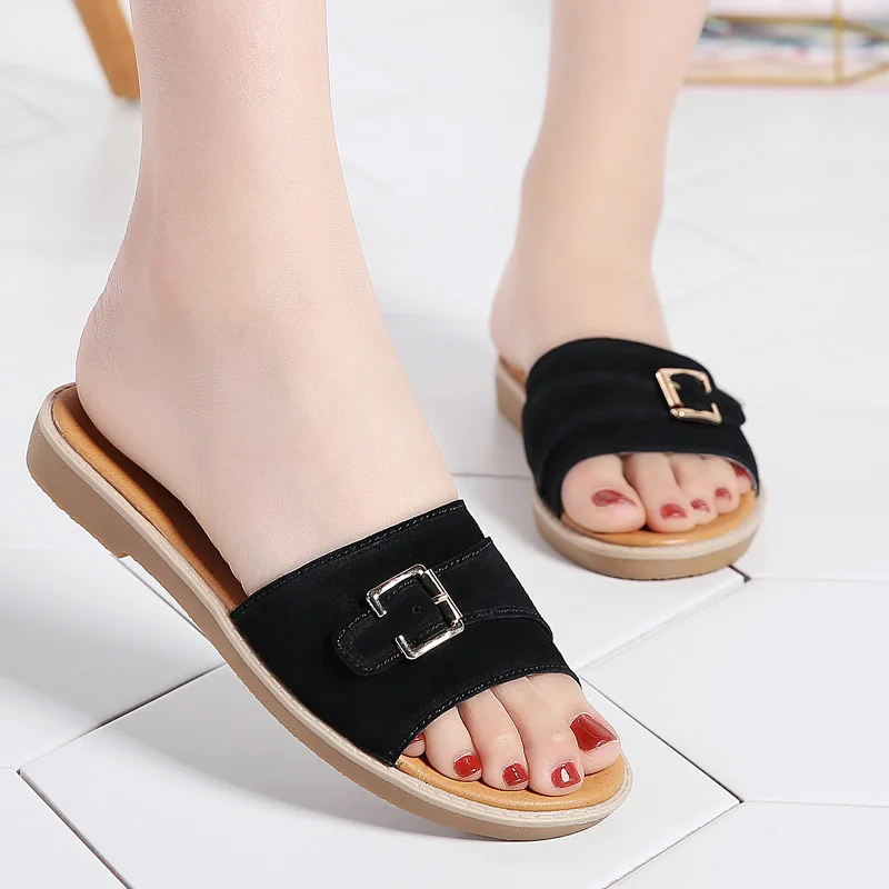 Дизайнерские Модные уличные кожаные Нескользящие сандалии на плоской подошве