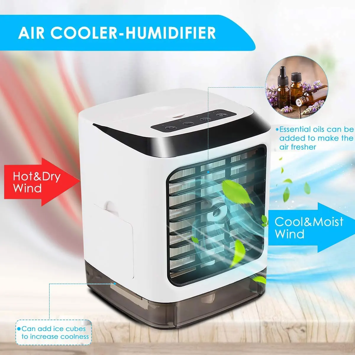 Satin Al Taşınabilir HAVA SOĞUTUCU Fan Mini USB 7 Renk Işık Fan Klima Nemlendirici Arıtma Masaüstü Hava Soğutma Fanı Ofis Ev Için