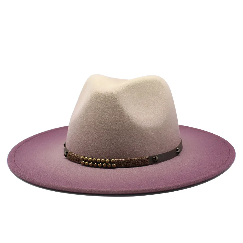 2-color gradient New Wide Brim wool Fedora Hat For Women Wool Felt Hats Men Fall Winter Panama Gamble Jazz Cap | Аксессуары для