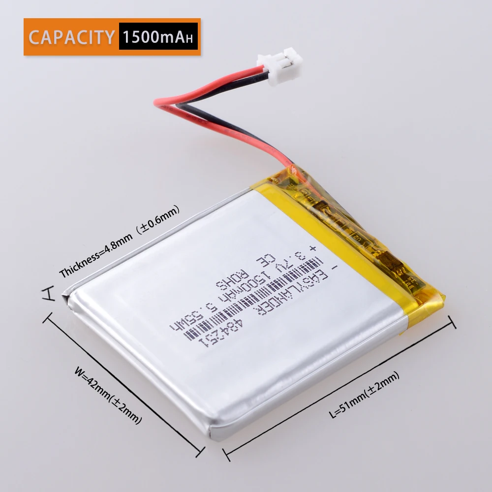JST2.0 2P 484251 3 7 В 1500 мАч 504050 494251 Перезаряжаемая литий-ионная полимерная батарея