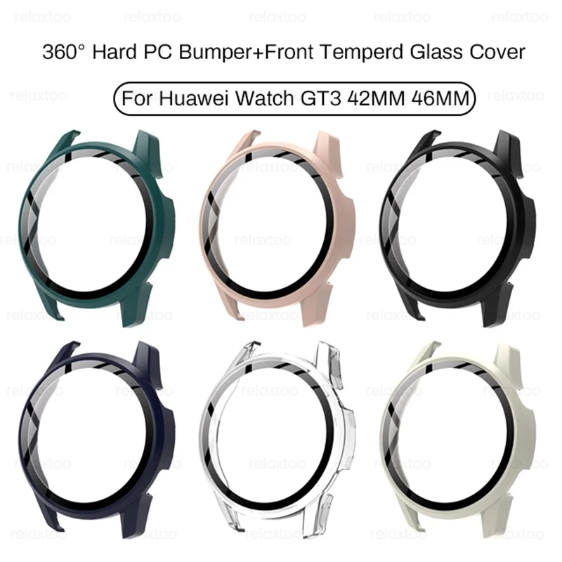 

360° Full Cover Tempered Glass+Hard PC Shockproof Bumper Coque For Huawei Hauwei Watch GT 3 GT3 42MM 46MM 42 46 MM Protect Case