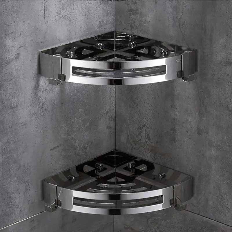 

2pcs/set Stainless Steel Kitchen Wall Shelves Bathroom Corner Shelf Wall Mounted Storage Rack Home Toilet Accessories