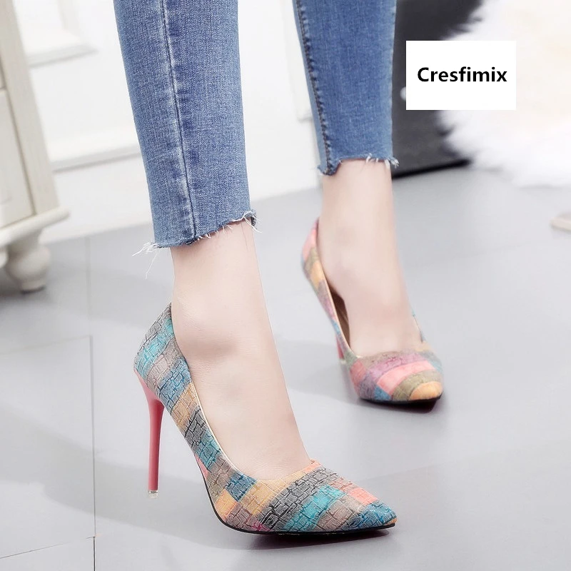 

Cresfimix femmes hauts talons/женская модная обувь на высоком каблуке 10 см в синюю полоску; Милые Удобные женские слипоны на высоком каблуке; a615
