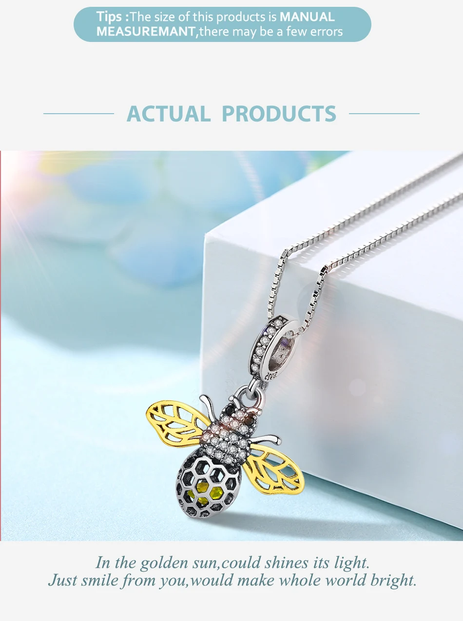 Оптовая продажа 100% 925 Стерлинговое Серебро Золото Цвет с изображением пчелы со