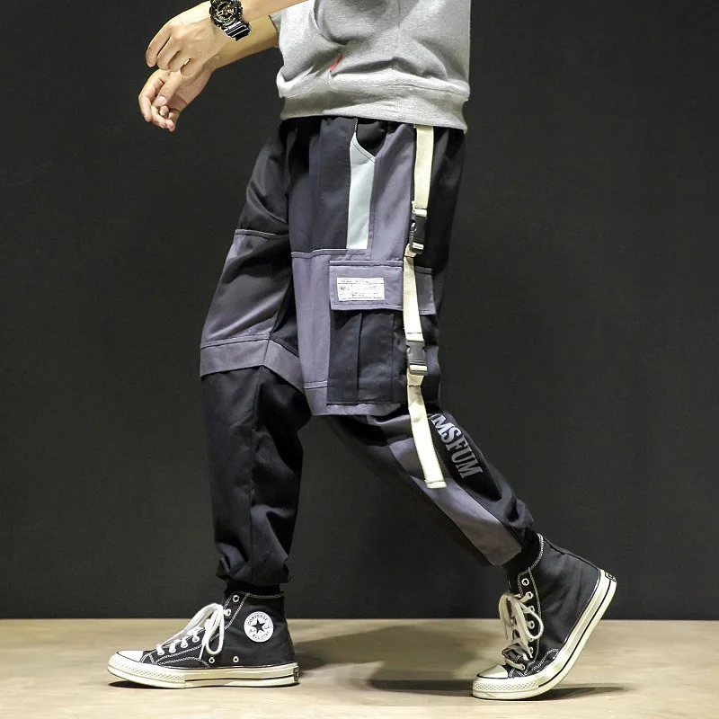 

Ribbons Harem Joggers Men Cargo Pants Streetwear 2020 Hip Hop Casual Pockets Track Pants Male Harajuku Fashion Trousers