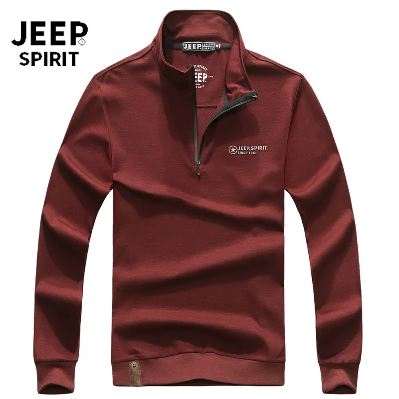 JEEP SPIRIT брендовая Осенняя футболка мужская с длинным рукавом Стенд половина на молнии воротник Теплая мужская футболка однотонная футболка homme