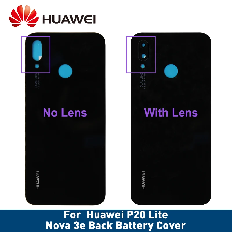 

Чехол для Huawei P20 Lite крышка батареи + стекло объектива камеры для Huawei nova 3e запасные части задней двери