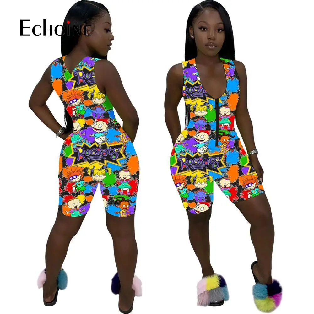 Женский Летний комбинезон без рукавов с v-образным вырезом и молнией спереди |