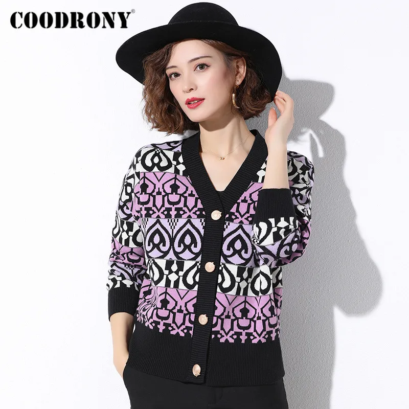 

COODRONY Brand Streetwear 2020 Autumn Winter Floral Pattern Women's Clothing Knitted Casual Slim Fit Cardigans Female W1056