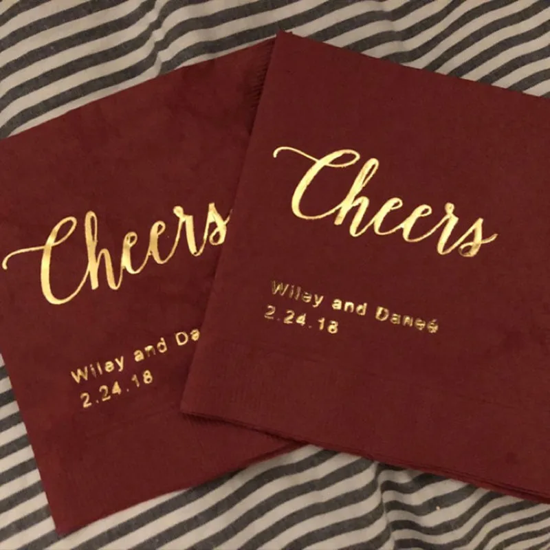 Wedding Napkins Custom Monogram Cheers Rehearsal Dinner Beverage Cocktail Luncheon Dinner Guest Towels Logo  Bachelorette party images - 6